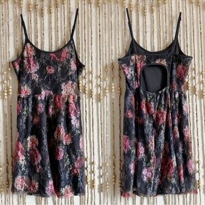 Y2K Vintage Wet Seal Floral Lace Boho Grunge Fairycore Whimsygoth Babydoll Dress